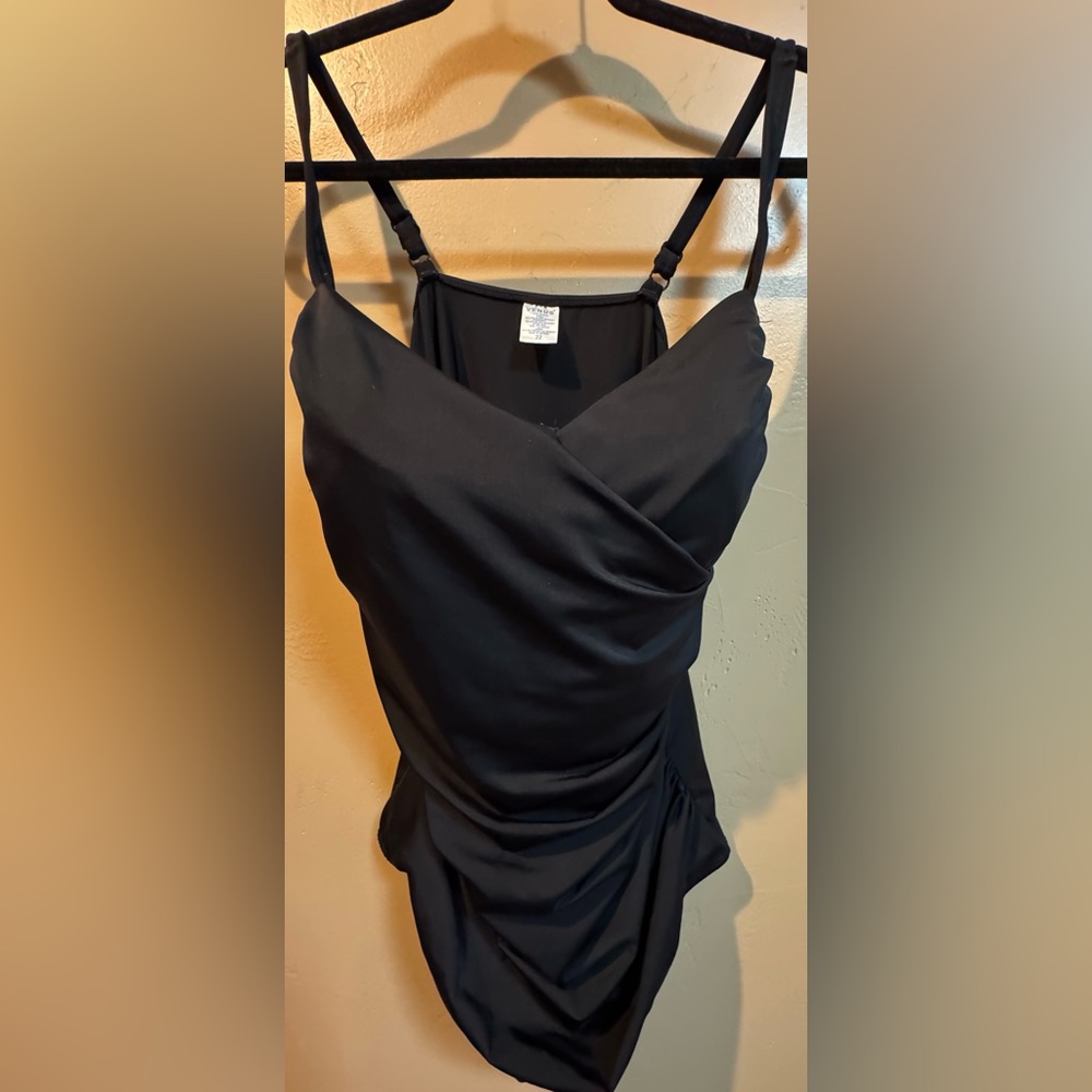 VENUS Black Ruched Wrap V-Neck One Piece Plus size 22